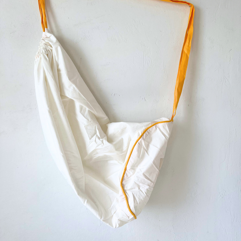 Laundry Tote in White Cotton with Yellow Pipe